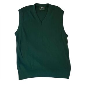 Vintage Jantzen Sweater Vest Mens Large Hunter Green V-Neck Knit Made in USA
